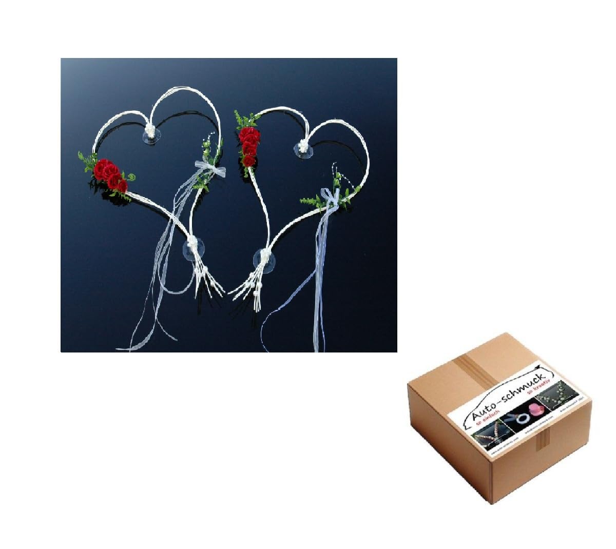 Autoschmuck ROMANTISCHE Herzen Auto-schmuck Braut Paar Rose Deko Dekoration Hochzeit Car Auto Wedding Deko (Rot 6)