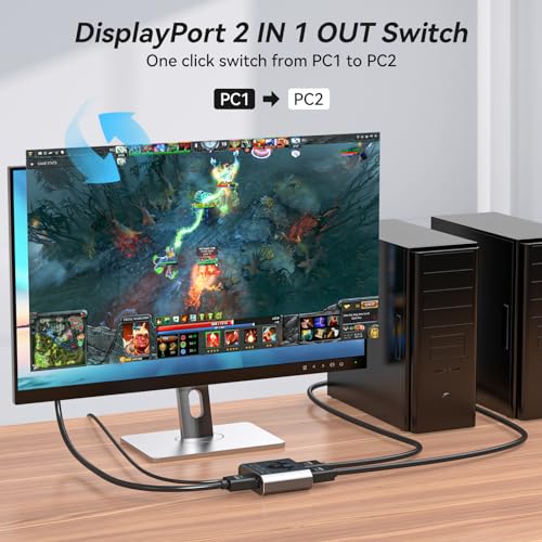 PVBCTCSID Displayport Switch 2 in 1 Out 8K60Hz 4K144Hz DP 1.4 Switcher Compatible with TVs Monitors Laptops PCs Projectors etc (Unidirectional)