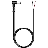 5.5mm x 2.5mm DC Power Pigtail Cable, 3FT 90 Degree Right Angle DC Barrel Male Plug Jack to Bare Wire Power Supply Adapter Repair Cord for CCTV Surveillance Security Camera LED Strip