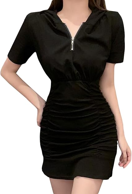 Amazon Co Jp Bestmood ロング Tシャツ レディース フード付き トレーナー スリム ストレッチ ワンピース ショート丈英字付き ファッション 半袖パーカー おしゃれ 白 黒 服 ファッション小物