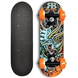 RudeBoyz 17 Inch Mini Wooden Cruiser Graphic Beginner Skateboard (Dinosaur Design)