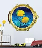 Walls 360 Peel & Stick Porthole Wall Decal Yellow Coral Fish Under The Sea (12 in x 10.5 in)