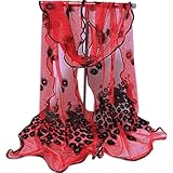 Sanwood Trendy Women Gauze Embroidered Peacock Veil Church Mantilla Scarf Wrap (Red)