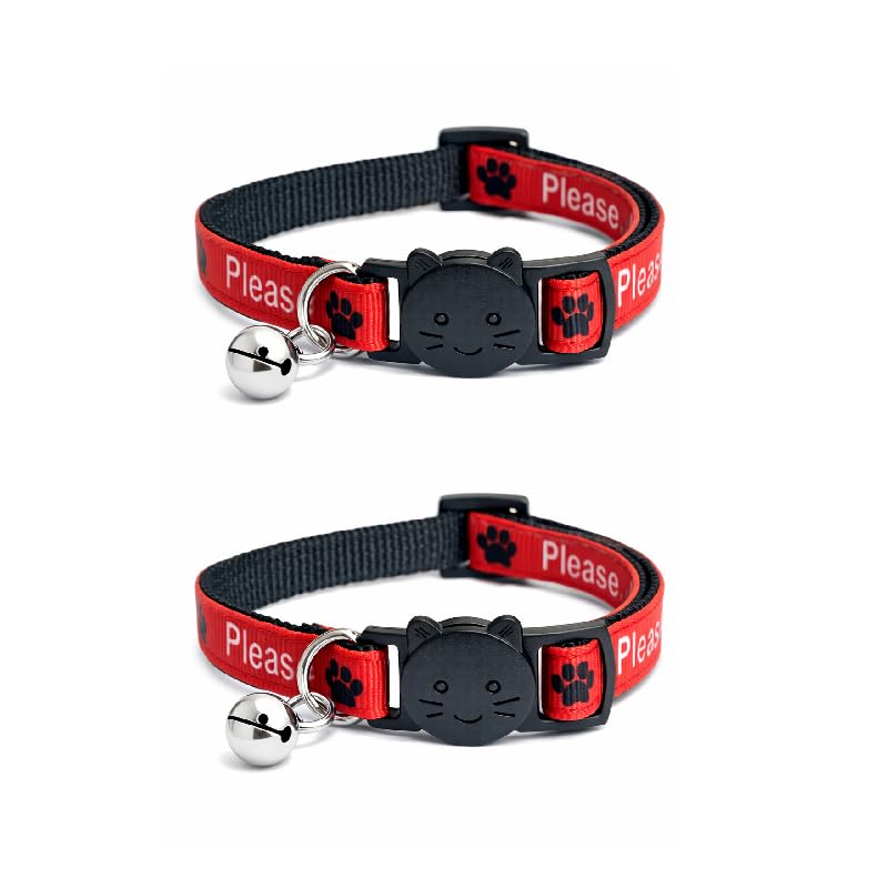 Worded Cat Collars – Please Do Not Feed Me, I Am Microchipped | Safe Quick Release Breakaway Buckle | Zacal Cat Collars (Pack of 2, Red, Please Do Not Feed Me)