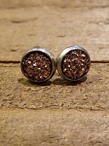 Sand Tone Druzy Crystal Stone Gem Stud Earrings Style Nature Fashion Natural Earth Hippie Boho Jewelry (E53)