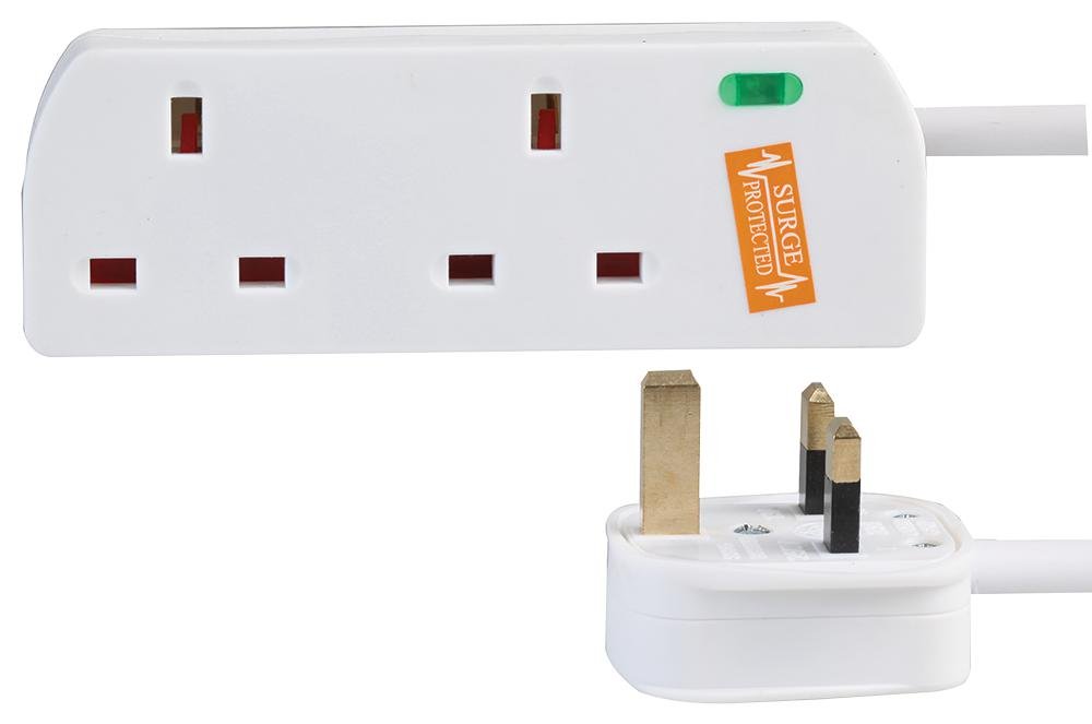 PRO ELEC PELB1950 2 Gang Surge Protected Extension Lead White, 5m