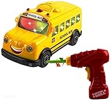 WolVol Take-A-Part School Bus Toy With Lights and Sounds, with Real Power Drill for Kids