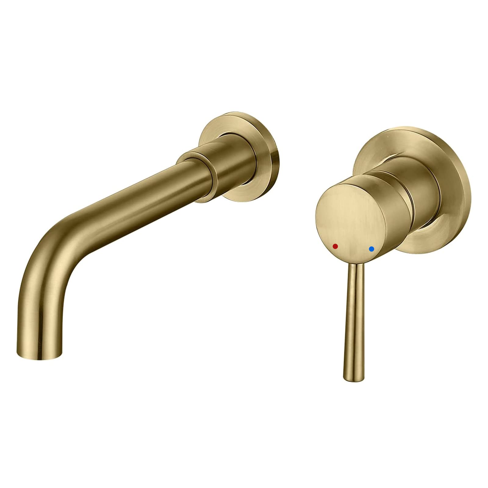 Photo 1 of HMEGAO Wall Mount Bathroom Faucet Brushed Gold Bathroom Faucet Bathroom Sink Faucet with Single Handle and Rough in Valve Included