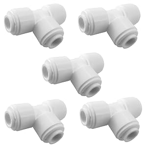 PureSec 2017 UTA38X3 mini white plastic quick fitting union tee connector for tubing OD 3/8" in RO system refrigerator ice maker coffee machine (Pack of 5)