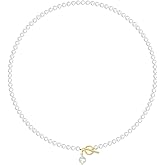 Eymi Dainty 4mm Pearl Necklaces Choker for Women 14K Gold Plated Handmade Round White Pearl Strand Necklace Toggle Clasp Wedding Bridesmaid Jewelry Gift