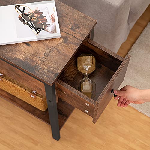 HOOBRO Side Table, 2Tier Nightstand with Drawer, Narrow End Table for