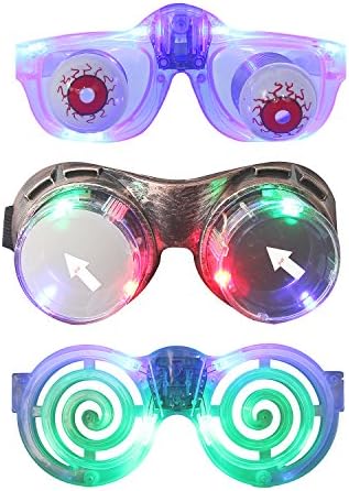 DX DA XIN LED Light up Goggles Glasses Mad Kids Scientist Goggles Costume Retro Steampunk Rave Goggles for Kids Boys Girls Adults (3 Pack)