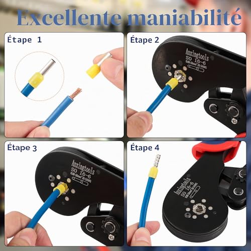 Ferrule Crimping Tool Kit, Hexagonal Wire Crimping Pliers for 0.08-16mm² with 1200pcs Red Copper Wire End Terminals, Ratcheting Wire Crimping Tool Kit