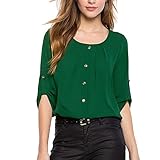 EFINNY Women Spring Chiffon 3/4 Sleeve Crew-neck Blouse Tank Shirt (M, Green)