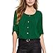 EFINNY Women Spring Chiffon 3/4 Sleeve Crew-neck Blouse Tank Shirt (M, Green)