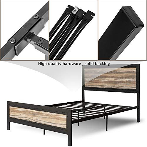 Amooly Full Metal Bed Frame with Wood Headboard Platform Bed Frame/Strong Slat Support/Easy Assembly/Box Spring Optional(Full)