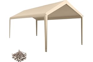 Gardesol Replacement Canopy, Replacement Top Cover for 10' x 20' Carport Frame, 180G Waterproof & UV Protected Tarp with Ball Bungees, Beige,