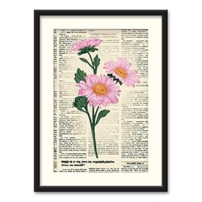 Black Paper Framed Canvas Wall Art for Living Room, Bedroom Animals or Plants Pop Up Vintage Newspaper Backgroud Canvas Prints for Home Decoration Ready to Hanging - 23x31 inches