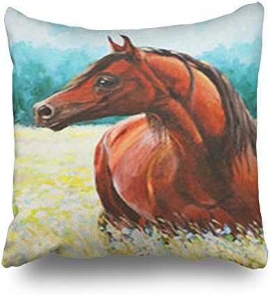 Custom Original Acrylic Painting Fine Arabian Horse Watercolor Head Throw Pillows Covers Design Sofa Decor Pillow Case Square 20 x 20 Inches Home Decorative Cushion Pillowcase