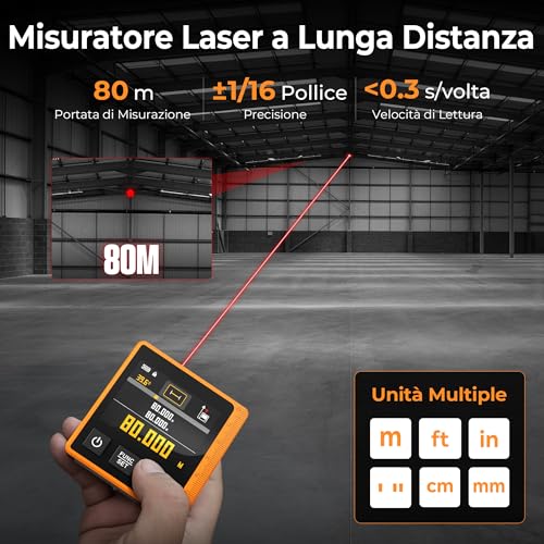 CIGMAN Digital Laser Rangefinder 3 in 1 80 M, Distance Meter with Backlit LCD, Electronic Bubble, Digital Protractor, M/In/FT Unit, Digital Laser Meter (CD80)