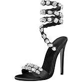 LISHAN Women's Diamante Rhinestones Studded Stilettos Ankle Wrap High Heels