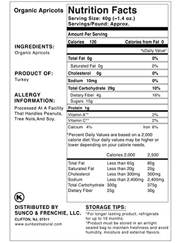 SUNBEST Sun Dried Organic Apricots, Organic Dried Turkish Apricots, Unsulphured in Resealable Bag (Organic, 2 Lb)