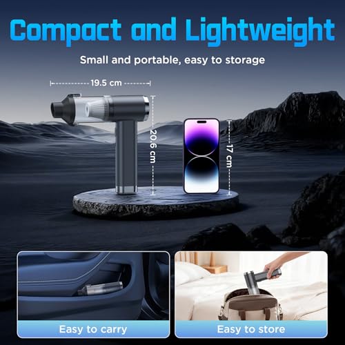 GARAID 4 in 1 Cordless Vacuum Cleaner, 25000Pa Portable Car Vacuum Cleaner, 6000 mAh Mini Vacuum Cleaner with Brushless Motor, 2 Speeds, 150,000 RPM Compressed Air for Car Home Office Animal
