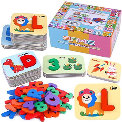 GINMIC Alphabets and Number Flash Card Wooden ABC Letters Puzzle Animal