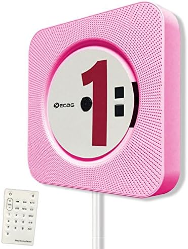 KECAG CD Player Wall Mountable Bluetooth Portable Home Audio Boombox with Remote Control FM Radio Built-in HiFi Speakers USB MP3 3.5mm Headphone Jack AUX input/output, Pink