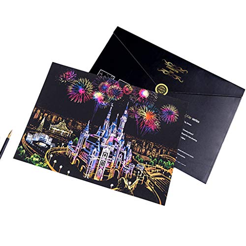 Eraimp Scratch Art Paper, Rainbow Painting Sketch Pad, Night View Scratchboard for Adult and Kids, DIY Arts & Crafts, with Wooden Stylus, Exquisite Packaging - 15.94"x11.2", Castle - Thumbnail 7