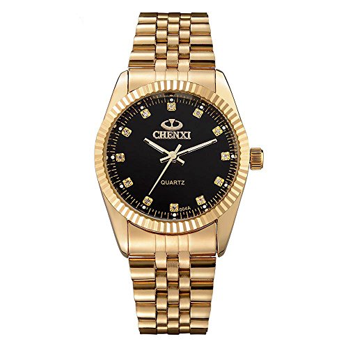 Classic Golden Stainless Steel Strap Luxury Men's Unisex Quartz Wrist Watches for Man Woman Black Face Classic Golden Stainless Steel Strap Luxury Men's Unisex Quartz Wrist Watches for Man Woman Black Face