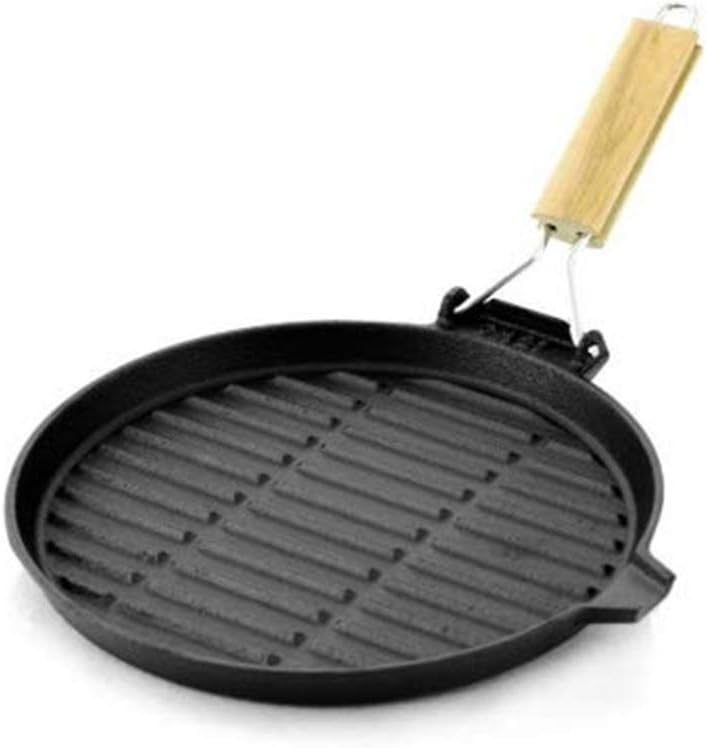 eKitchen Induction Base Cast Iron Grill Pan, 22 cm, Black