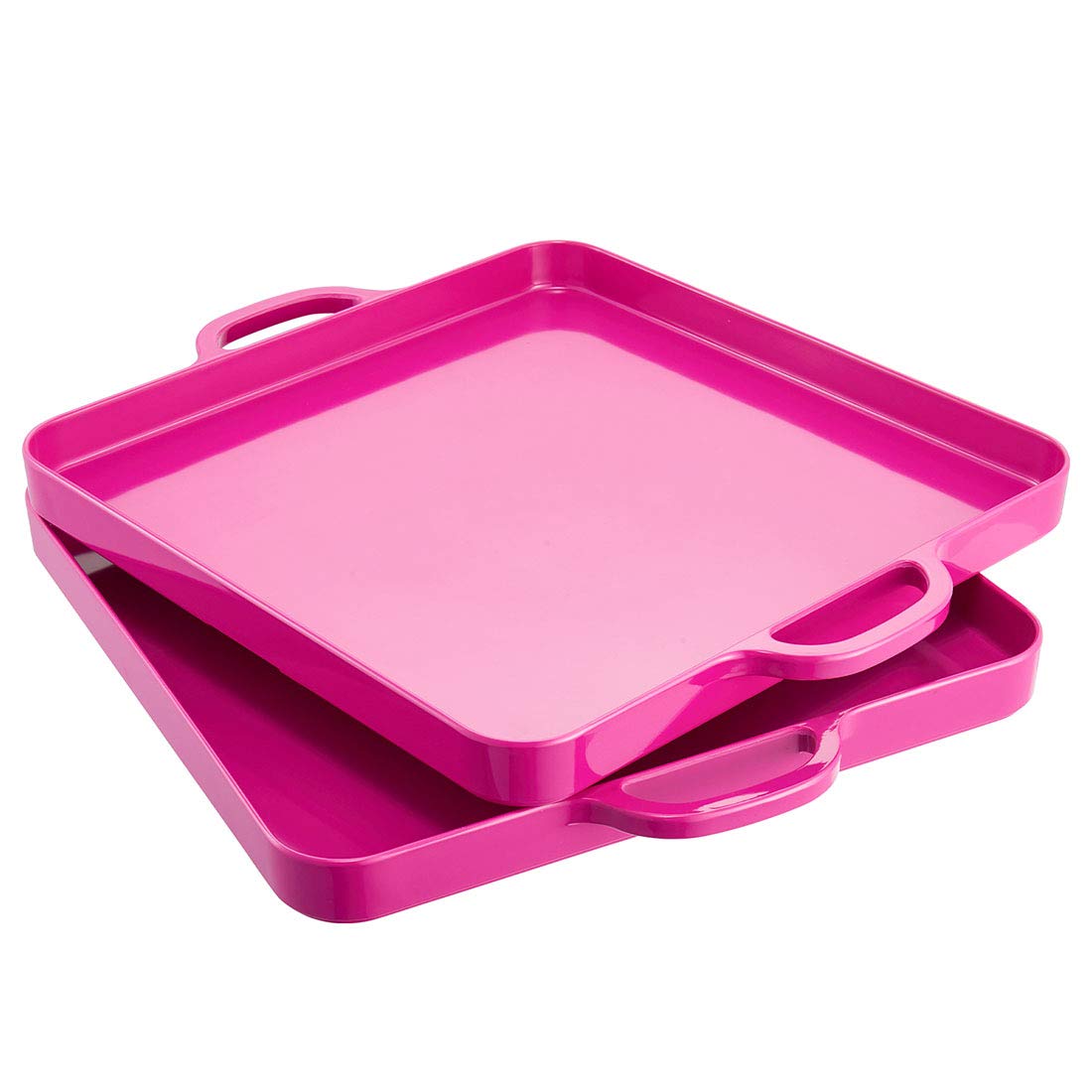 i BKGOO Foodservice Purple Plastic Tray with Handle Set of 2 Large Melamine Cube Serving Platters for Parties, Table, Kitchen Size 12.5x12.5x1 inch