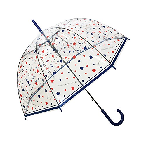 Stick Women Umbrella - Automatic Clear Dome See Through Transparent Birdcage Hearts