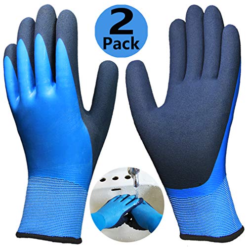 Waterproof Work Gloves 2 Pairs, Double Latex Coated Grip and Comfortable, Improved Dexterity for Outdoor Garden Watering Car Cleaning Multipurpose, Size for Men L, XL Hands -2 Pack - Thumbnail 5