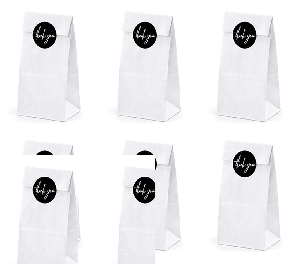 Wedding Favours Vintage Style Treat Bags White Kraft Paper Sweet Bags With Thank You Stickers 18cm x 8cm x 6cm (Pack of 6)