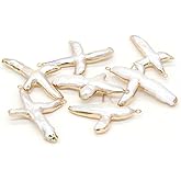 LE SKY 4 Pcs Natural Pearl Pendants Irregular Cross Shape Cultured Freshwater Baroque Pearl Charms for Jewelry Making Gift