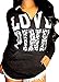 HANA+DORA Womens Printed V-neck Hooded Sweatshirt Black S