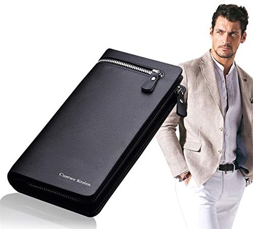 Fashion Business Men Long wallets Card Holder Purse Zipper leather wallets Clutch Wallet(Black)
