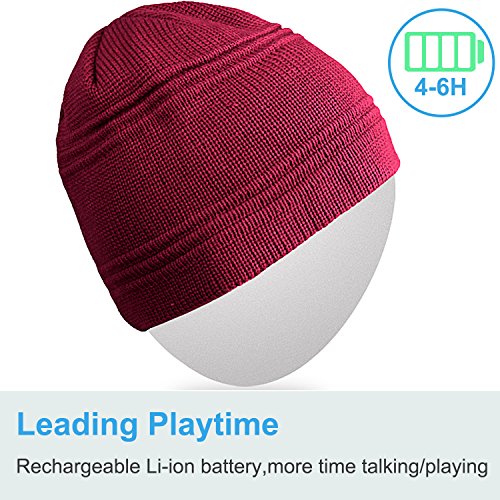 Qshell Winter Bluetooth Beanie Hat Cap with Stereo Speaker Headphones, Microphone, Hands Free and Rechargeable Battery - Compatible with Mobile Phones, iPhone, iPad, Tablets, Android Smartphones - Red - Thumbnail 6