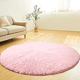 LOCHAS Round Area Rugs Super Soft Girls Rug Living Room Bedroom Home Shaggy Carpet 4-Feet (Pink)