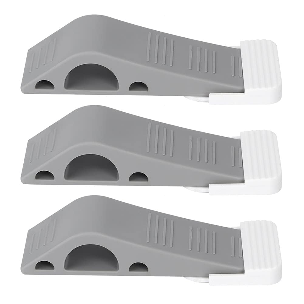 3 Pack Rubber Door Stopper, Anti Slip Door Wedge with Holder for Carpet Hardwood Tile, No Drill Door Stop