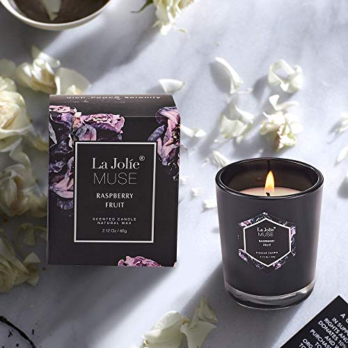 LA JOLIE MUSE Votive Scented Candles Gift Set - 4 Mini Natural Soy Wax Cobalt Blue Glass Candle, Coconut Berry/Rose/Raspberry/Basil - Thumbnail 4