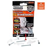 TOGGLER Toggle TB Residential Drywall Anchor with Screws, Polypropylene, Made in US, 3/8" to 1/2" Grip Range, For #6 to #14 Fastener Sizes (Pack of 5)