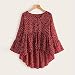 Lutos Plus Size Women Casual V-Neck Ruffles Polka Dot High Low Flounce Sleeve Peplum Tops T Shirt Blouse Redthumb 1