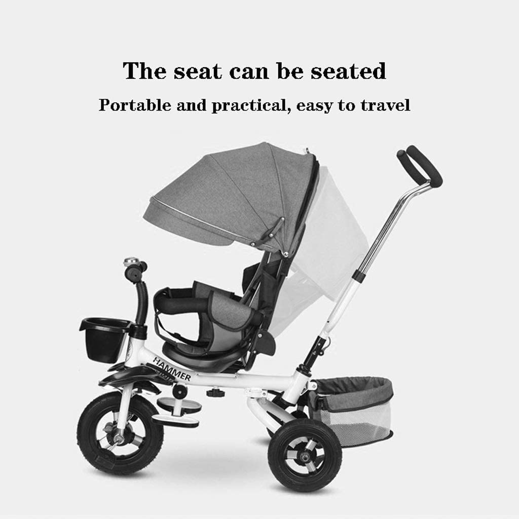 Stroller Wagon Upgrade Children Bicycle Trolley Folding Baby Tricycle with Awning Security Fence Increase Storage Basket Best Gift for Kids (Color : Gray) Over 1 Year Old Girl Gifts