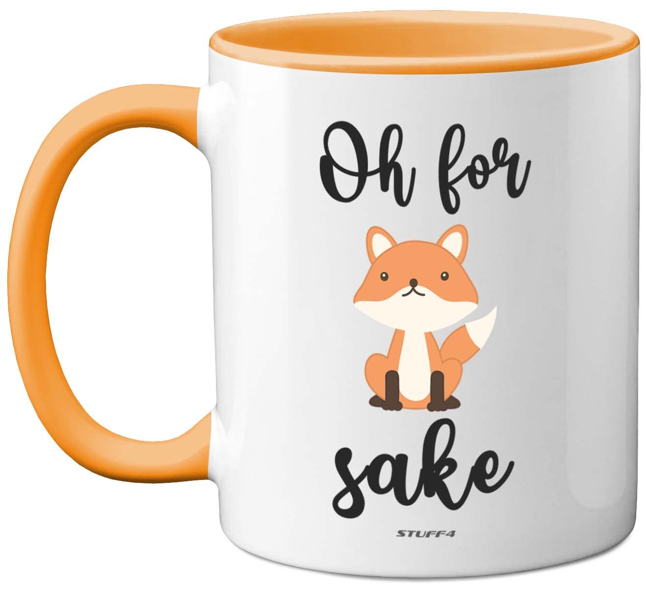 Stuff4 Oh for Fox Sake Mug, 11oz Ceramic Dishwasher Safe Premium Yellow Handle Mugs Fox Gifts, Funny Funny Gifts for Friends, Cute Women and Men
