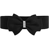 Verdusa Women's Rhinestone Bow Elastic Wide Belts Stretchy Waist Buckle Belt