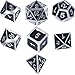 TecUnite 7 Dice Metal Polyhedral Dice Set Role Playing Game Dice Set with Storage Bag (Shiny Silver and Black)