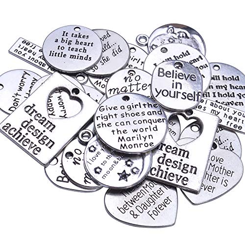 Jdesun 24 Pieces Inspiration Words Charms, 12 Styles Inspirational Message Charm Pendants for Crafting Necklace Bracelet - Thumbnail 2